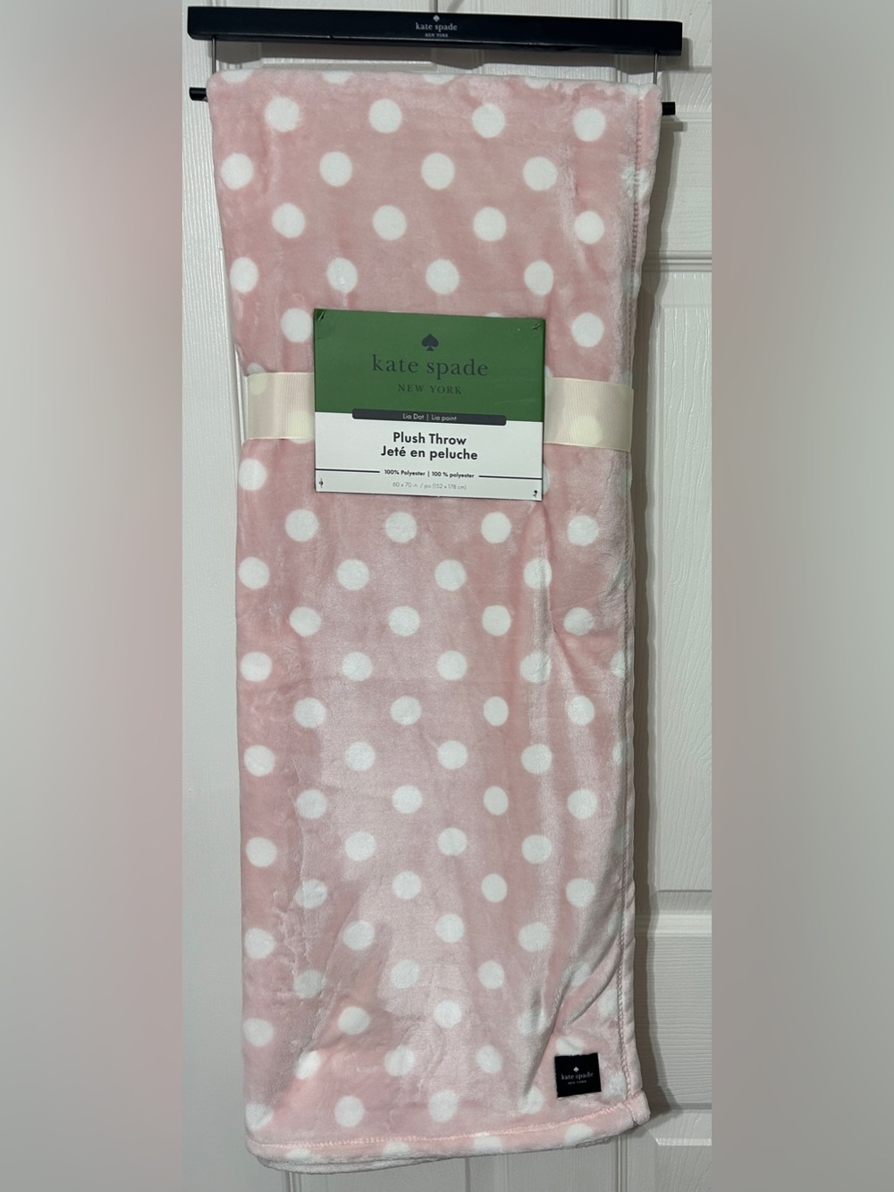 KATE SPADE New York Plush Throw Blanket Pink Polka Dot 60”X70” NEW